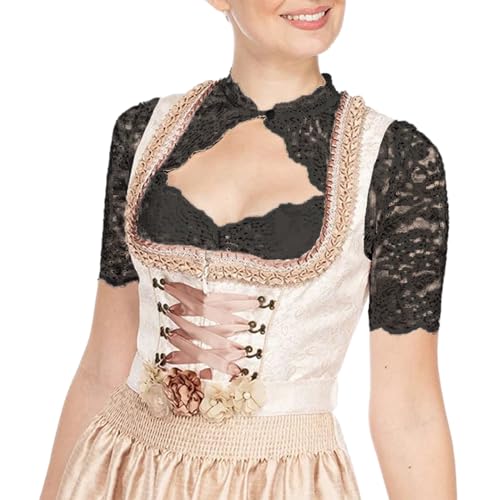 Dirndlbluse Damen Trachtenbluse Spitze Trachten Dirndl Bluse Kurzarm Oktoberfest Dirndlblusen Halbarm Tracht Blusen Weiß Schwarz V Ausschnitt Stehende Elegante Oktoberfest Kostüm (b-Black, XL) von Generisch