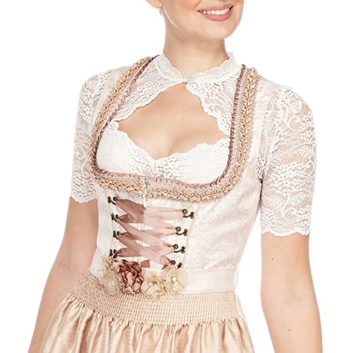 Dirndlbluse Damen Trachtenbluse Spitze Trachten Dirndl Bluse Kurzarm Oktoberfest Dirndlblusen Halbarm Tracht Blusen Weiß Schwarz V Ausschnitt Stehende Elegante Oktoberfest Kostüm (b-White, S) von Generisch