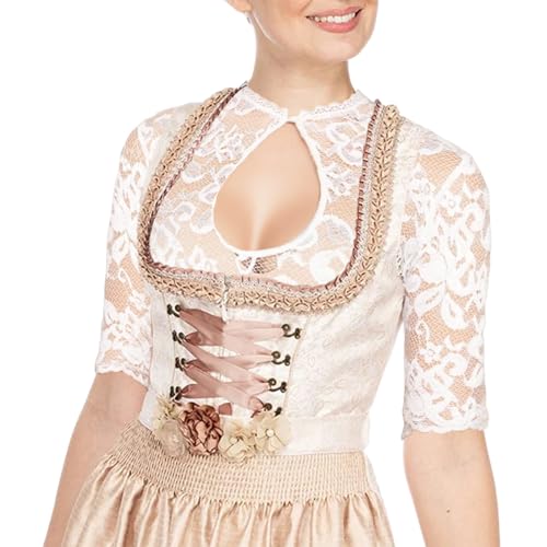 Dirndlbluse Damen Trachtenbluse Spitze Trachten Dirndl Bluse Kurzarm Oktoberfest Dirndlblusen Halbarm Tracht Blusen Weiß Schwarz V Ausschnitt Stehende Elegante Oktoberfest Kostüm (c-White, S) von Generisch