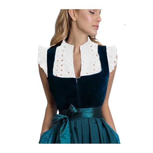 Dirndlbluse Flügelärmel Dirndl Bluse Damen Kurzarm Baumwolle Trachten Trachtenbluse Weiß Dirndlblusen Hochgeschlossen Oktoberfest Kostüm Elegante Spitzenbluse V Ausschnitt Trachtenmi Tracht Bluse von Generisch
