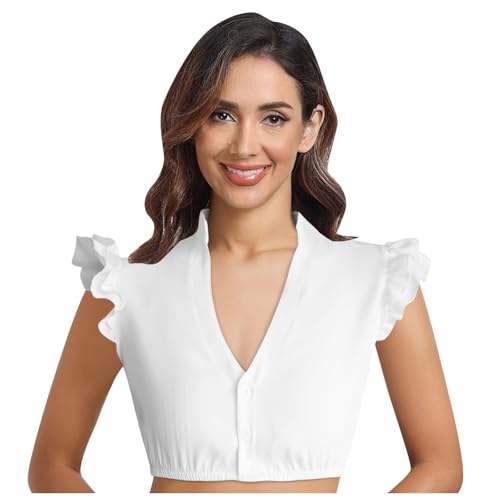 Dirndlbluse Flügelärmel Dirndl Bluse Damen Kurzarm Baumwolle Trachten Trachtenbluse Weiß Dirndlblusen Hochgeschlossen Oktoberfest Kostüm Elegante Spitzenbluse V Ausschnitt Trachtenmi Tracht Bluse von Generisch