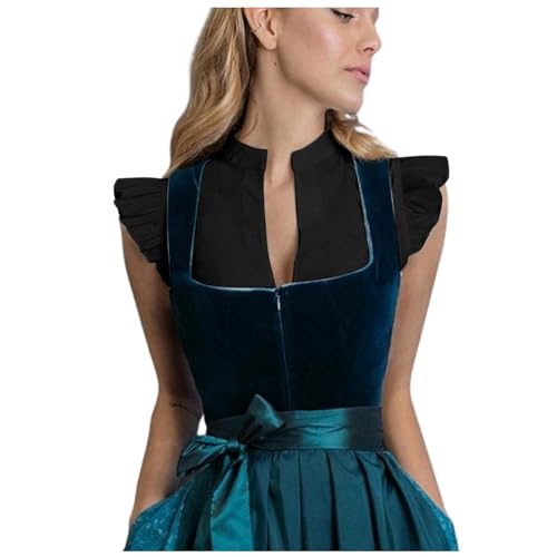 Dirndlbluse Flügelärmel Dirndl Bluse Damen Kurzarm Baumwolle Trachten Trachtenbluse Weiß Dirndlblusen Hochgeschlossen Oktoberfest Kostüm Elegante Spitzenbluse V Ausschnitt Trachtenmi Tracht Bluse von Generisch