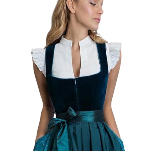 Dirndlbluse Flügelärmel Dirndl Bluse Damen Weiß Dirndlbluse Trachtenbluse Kurzarm V-Ausschnitt Trachtenbluse Stehkragen Trachten Oberteil für Oktoberfest (A-White, S) von Generisch