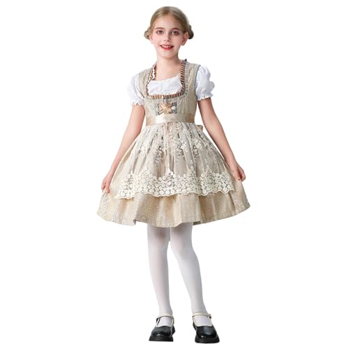 Dirndlbluse Mädchen Oktoberfest Kinder Dirndl Kleid Set Mit Bluse & Schürze Kinder Oktoberfest Kostüme Trachten Trachtenkleid für Mädchen 3-12 Jahre Traditionelles Kostüm (02 Yellow, 11-12 Years) von Generisch