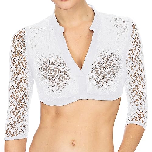 Dirndlbluse Spitze Dirndl Bluse Damen Spitze - Dirndlbluse Weiß Kurzarm, V-Ausschnitt & Knöpfen Trachtenbluse für Bayrische Tracht Oktoberfest von Generisch