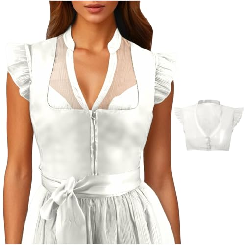 Dirndlbluse Weiß, Dirndl Bluse Damen Weiß Dirndlbluse Flügelärmel Dirndlblusen V Ausschnitt Stehkragen Trachtenbluse Kurzarm Bayrische Tracht Oktoberfest Schlicht Trachtenblusen, Weiß von Generisch