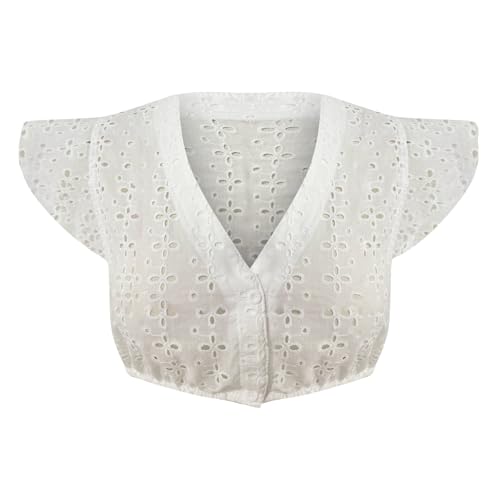 Dirndlbluse Weiß Dirndl Bluse Damen Weiß - Dirndlbluse Flügelärmel DirndlBlusen V Ausschnitt Trachtenbluse für Bayrische Tracht Oktoberfest von Generisch