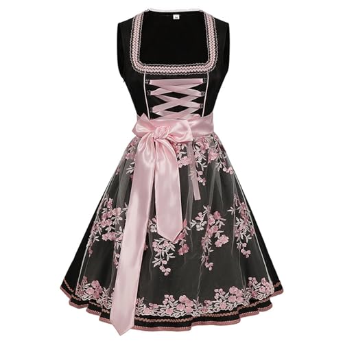 ​Dirndlkleid Damen Grosse GröSsen Dirndl Blumenspitze Retro Oktoberfest Midi Kleid mit Corsage Rückenschnürung & Abnehmbarer Seidenschleife Festliches Trachtenkleid Dirndlbluse für Brautjungfer​​ von Generisch