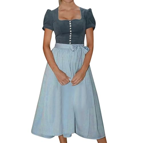 Dirndlkleid Damen Oktoberfest Trachtenkleid Midi Grosse Grössen Oktoberfest Dirndl Für Damen Mit Spitze Elegante Dirndlbluse Retro Dirndlschürze Blau L von Generisch