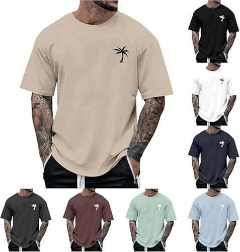 T Shirt Herren Sport Tshirts Sommer Oversized Baumwolle Tshirt mit Kokosnussbaum Drucken Basic Shirts, S-5XL T Shirt Herren Sport Tshirts Sommer Oversized Baumwolle Tshirt mit Kokosnussbaum Drucken Basic Shirts, S-5XL von Generisch