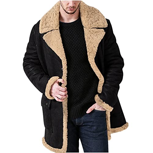 Discounter Pelzmantel Herren Große Größen Langarm Felljacke Punk Motorrad Kunstpelz Winterjacke Einfarbig Kunstfell Pelzjacke Outdoor Lang Winter Fellmantel Verdickte Warm Fleecejacke Plüsch von Generisch