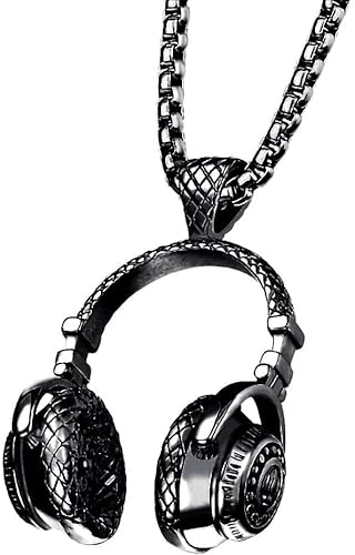 Dj Musik Kopfhörer Halskette Anhänger Lange Halskette Musik Kopfhörer Halskette Hip Männer Frauen Hip Hop Rock Schmuck Geschenk, SchwarzProfessionell und attraktiv. von Generisch