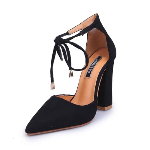 Dktoberfest Elegante High Heels für Damen, stilvolle Schnürschuhe mit spitzer Zehenpartie klobigen Absätzen für vielseitigen Komfort Eleganz (Black, 41) von Generisch