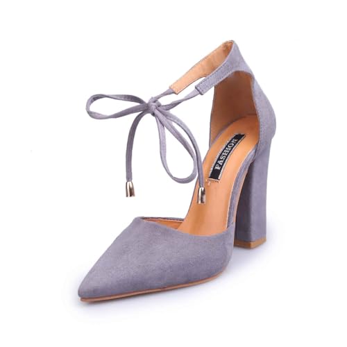 Dktoberfest Elegante High Heels für Damen, stilvolle Schnürschuhe mit spitzer Zehenpartie klobigen Absätzen für vielseitigen Komfort Eleganz (Grey, 41) von Generisch
