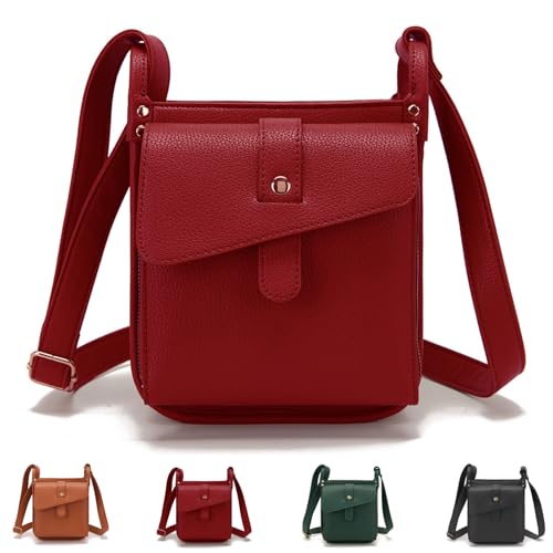 Dollver Crossbody Purse, Dollver Unique Design Crossbody Leather Bag, Purses Handbag with Built in Wallet (Red) von Generisch