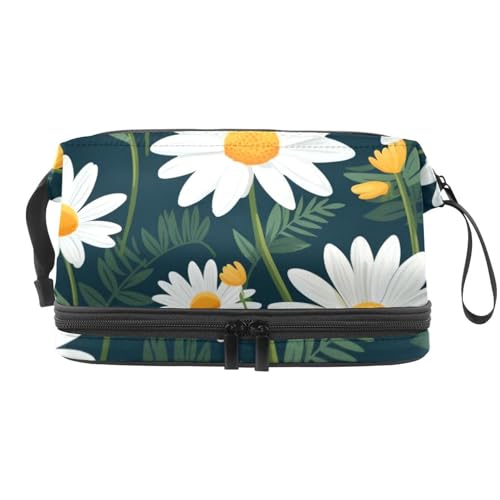 Doppellagige Kosmetiktasche, Motiv: kleine Gänseblümchen, tragbare Make-up-Tasche, Reise-Organizer-Tasche für Frauen und Mädchen, Mehrfabig 8, 27x15x14 cm/10.6x5.9x5.5 in, Kosmetiktasche von Generisch