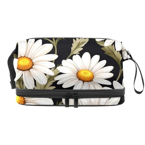 Doppellagige Kosmetiktasche, Motiv: kleine Gänseblümchen, tragbare Make-up-Tasche, Reise-Organizer-Tasche für Frauen und Mädchen, mehrfarbig 5, 27x15x14 cm/10.6x5.9x5.5 in, Kosmetiktasche von Generisch