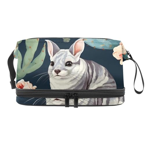 Doppelschichtige Kosmetiktasche, Chinchillas, grau, niedlich, tragbar, Make-up-Tasche, Reise-Organizer-Tasche für Frauen und Mädchen, Kulturbeutel, mehrfarbig 3, 27x15x14 cm/10.6x5.9x5.5 in, von Generisch