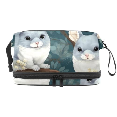 Doppelschichtige Kosmetiktasche, Chinchillas, grau, niedlich, tragbar, Make-up-Tasche, Reise-Organizer-Tasche für Frauen und Mädchen, Kulturbeutel, mehrfarbig 9, 27x15x14 cm/10.6x5.9x5.5 in, von Generisch