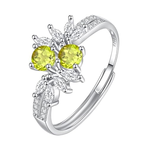 Doppelter Edelsteinring Aus 925Er Sterlingsilber Für Damen, Runder Natürlicher Edelsteinring, Zirkonia, Ewigkeits-Verlobungsring, Cocktail-Versprechen, Ehering, Peridot von Generisch