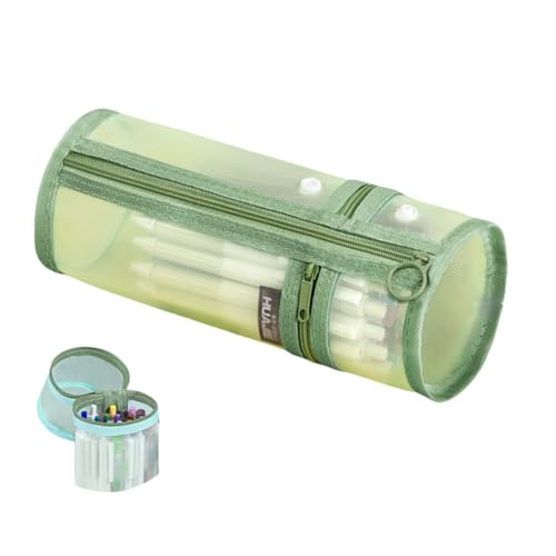 Doppelzweck-Federmäppchen, Netz-Stifthalter, Stand-up, große Kapazität, transparente Schreibwarentasche, Avocadogrün, modisch von Generisch