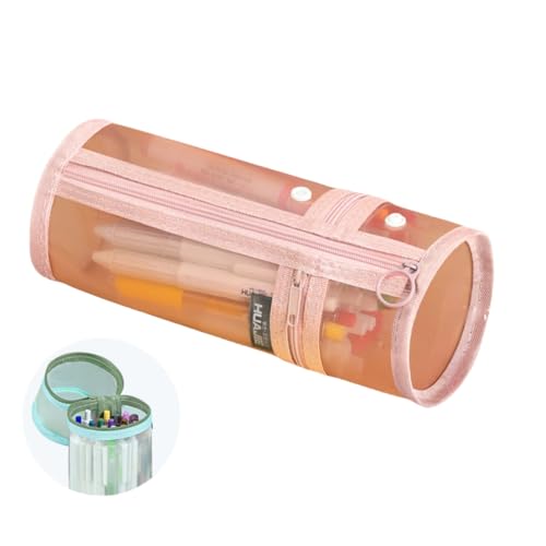 Doppelzweck-Federmäppchen, Netz-Stifthalter, Stand-up, große Kapazität, transparente Schreibwarentasche, Pfirsichpulver, modisch von Generisch