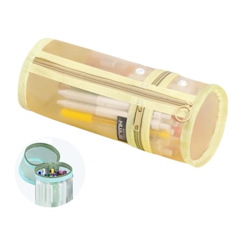 Doppelzweck-Federmäppchen, Netz-Stifthalter, Stand-up, große Kapazität, transparente Schreibwarentasche, apricot yellow, modisch von Generisch