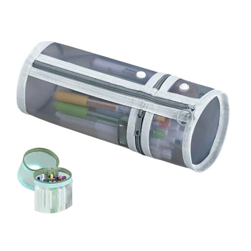 Doppelzweck-Federmäppchen, Netz-Stifthalter, Stand-up, große Kapazität, transparente Schreibwarentasche, grau, modisch von Generisch