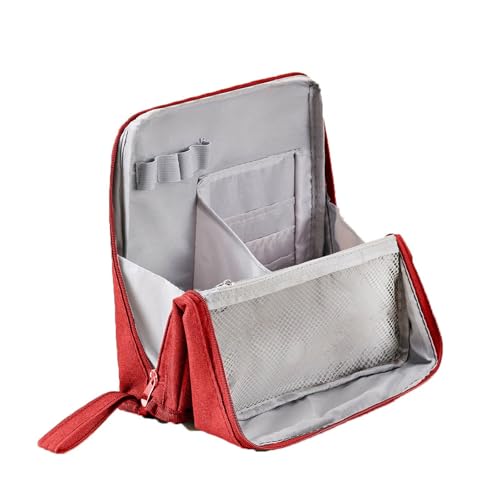 Doresty Kosmetiktasche, Make-up-Tasche, große Kapazität, Stoff, stehend, Make-up-Tasche, Organizer mit Fächern, tragbar, vertikal, für Toilettenartikel und Schreibwaren, Kork-Geldbörse für Damen, rot von Generisch