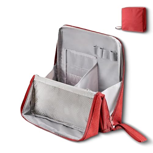 Doresty Makeup Bag, Doresty Standing Makeup Bag – Portable, Large Capacity, with Compartments and Handle for Girls Women (Red) von Generisch