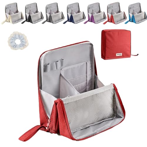 Doresty Makeup Bag, Standing Makeup Bag, Portable Large Capacity Waterproof Oxford Cloth Organizer with Compartments, Travel Toiletry Storage for Women (Red) von Generisch