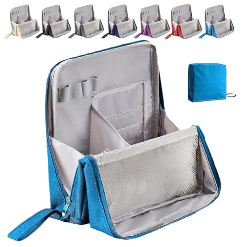 Doresty Makeup Bag with Compartments, Portable, Large Capacity, Standing Makeup Bag, Multi-Purpose Oxford Cloth Standing Makeups Bags, Toiletry Bag for Girls Women (Blue) von Generisch