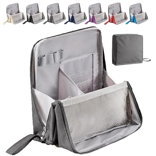 Doresty Makeup Bag with Compartments, Portable, Large Capacity, Standing Makeup Bag, Multi-Purpose Oxford Cloth Standing Makeups Bags, Toiletry Bag for Girls Women (Gray) von Generisch
