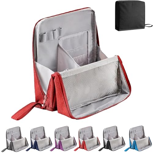 Doresty Makeup Tasche, Mehrzweck große Kapazität Oxford Tuch stehend Makeups Taschen, tragbare vertikale Öffnung Kosmetik-Organizer mit Fächern, Kulturtasche für Mädchen Frauen(Rot) von Generisch