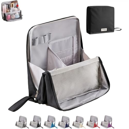 Doresty – Portable, Large Capacity, Vertical Large Opening Waterproof Multifunctional Make up Bags with Compartments, Toiletry Bag for Girls Women(Black) von Generisch