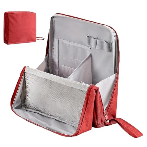 Doresty Standing Up Makeup Bag, Portable, Large Capacity, Multi-Purpose Oxford Cloth Makeup Organizer, Waterproof Toiletry Bag with Compartments (Red) von Generisch
