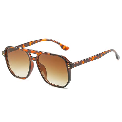 Double Bridges Sunglasses Women Retro Rivets Decoration Shades UV400 Men Gradient Sun Glasses(Leopard Tea Gradient) von Generisch
