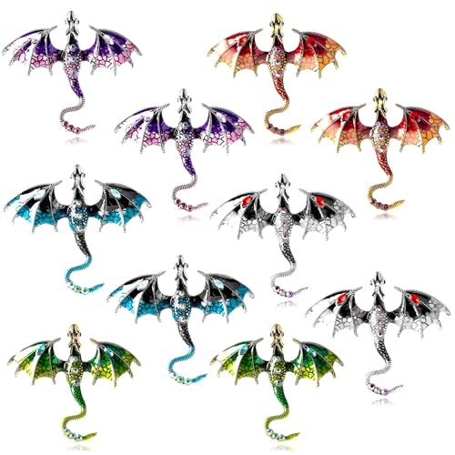 Drachen Charms Metall 10 Stück Retro Drachen Broschen Geformt Für Frauen Und Männer Pins Legierung Emaille Kristall Design Fliegende Vintage Drache Für Jacken Und Mäntel Modische Accessoires Unisex von Generisch