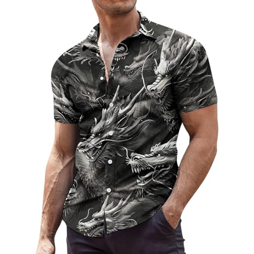 Drachen Hemd Herren Kurzarm Sommerhemd Dragon Print Shirt Regular Fit Freizeithemd Chinesische 3D Drache Kurzarmhemd Revers Button Down Strandhemd Männer Atmungsaktiv Oberteile Drachen Hemd Herren Kurzarm Sommerhemd Dragon Print Shirt Regular Fit Freizeithemd Chinesische 3D Drache Kurzarmhemd Revers Button Down Strandhemd Männer Atmungsaktiv Oberteile von Generisch