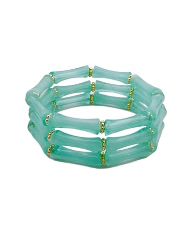 Drei elastische Armbänder mit Acrylperlen und buntem Alltagskleidung, Einheitsgröße, Achat von Generisch