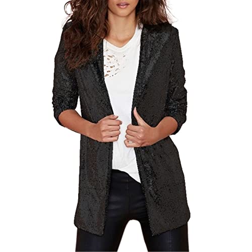 Dress Damen Damen Pailletten Pailletten Jacke Lässig Langarm Glitzer Party Glänzend Mantel Rave Oberbekleidung Damen Pastell (Black, XXL) von Generisch