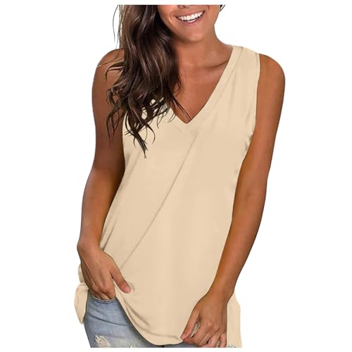 Dressy Work Tank Tops für Frauen 2025 Frühling geschwungener Saum fließend locker lässig ärmellos niedlich Hemden Camisole Business Loose Fit Basic Ausgehen Mode Tank Top V-Ausschnitt Y2K Sommer von Generisch