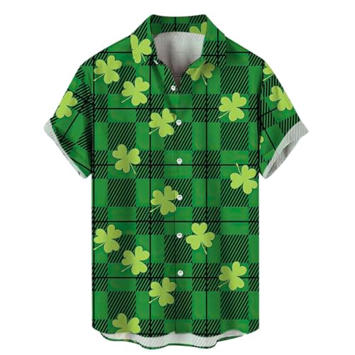 Druck Hemden Herren Kurzarm St. Patrick's Day Sommerhemd Umlegekragen Button Down Kurzarmhemd Freizeithemd 80er Disco Party Kustüm Faschingshemd Hawaii Hemd Faschings Hemd (Dunkelgrün, 4XL) von Generisch