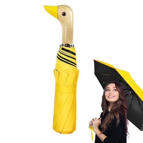 Duckhead Regenschirm – Duckhead Regenschirm, einfach zu bedienen, Duckhead-Regenschirm, winddichter Rippen-Regenschirm, faltbarer Regenschirm, Reise-Regenschirm, tragbarer Regenschirm, Holzgriff für von Generisch