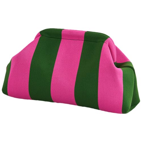 Dumpling Clutch Geldbörsen Für Frauen, Gewebte Gehäkelte Handtasche, Colorblocks Dumpling Clutches Häkelhandtaschen Geldbörse, Sommer Strands Knödel Häkel Clutch Gestreifte Tasche Kosmetiktasche von Generisch