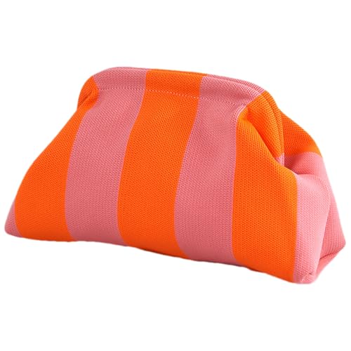Dumpling Clutch Geldbörsen Für Frauen, Gewebte Gehäkelte Handtasche, Colorblocks Dumpling Clutches Häkelhandtaschen Geldbörse, Sommer Strands Knödel Häkel Clutch Tasche Gestreifte Kosmetiktasche von Generisch