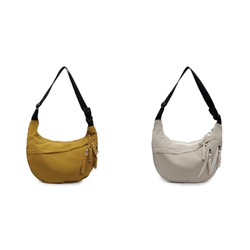 Dumpling Crescent Bag Crossbody Large Capacity Shoulder Tote Handtaschen für Frauen Outdoor Reise Geldbörsen Verwendung Canvas, Gelb + Khaki, 400x260x145mm von Generisch