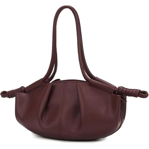 Dumpling Crossbody Bag,Women's Soft Leather Handbag,Fashion Casual Satchel Ruched Dumpling for Work Travel & Daily Outfit (Red) von Generisch