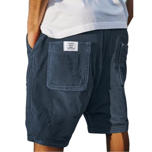 Dunkelblau Kurze Hosen Herren Baumwolle Leinen Shorts Sommer Kurze Hose Stretch Baggy Bermuda Shorts mit Taschen Kordelzug Freizeithose Cargoshorts Sportshorts Dunkelgrau Grün Beige l xl xxl 3XL 5xl von Generisch
