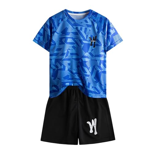 Dunkelblau Sportbekleidung Kinder Jungen 128 Set 2 Teiler Schnelltrockend Trainingsanzug Sommer Outfits Zweiteiler Kurze Hose Und T-Shirt Sport Set Sportanzug 2 Piece Jogging Kinderkleidung von Generisch